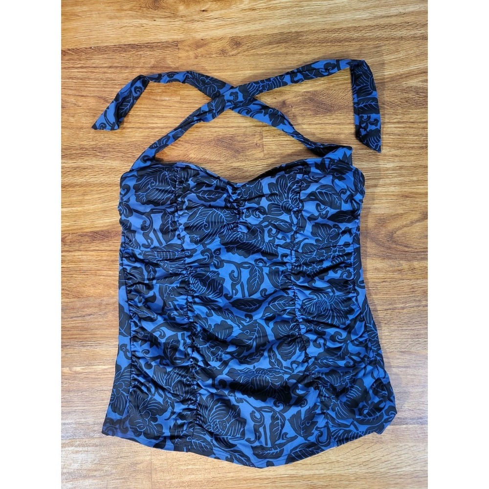 Lands End Size 8 Halter Blue Floral Ruched Tankini Top